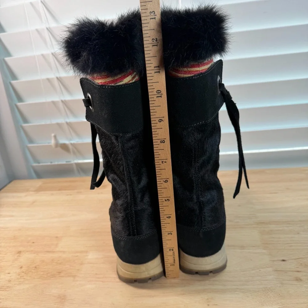 Tecnica Winter Snow Boots Women's Black Fur Trim Striped Side Zip Outdoor - 8.5